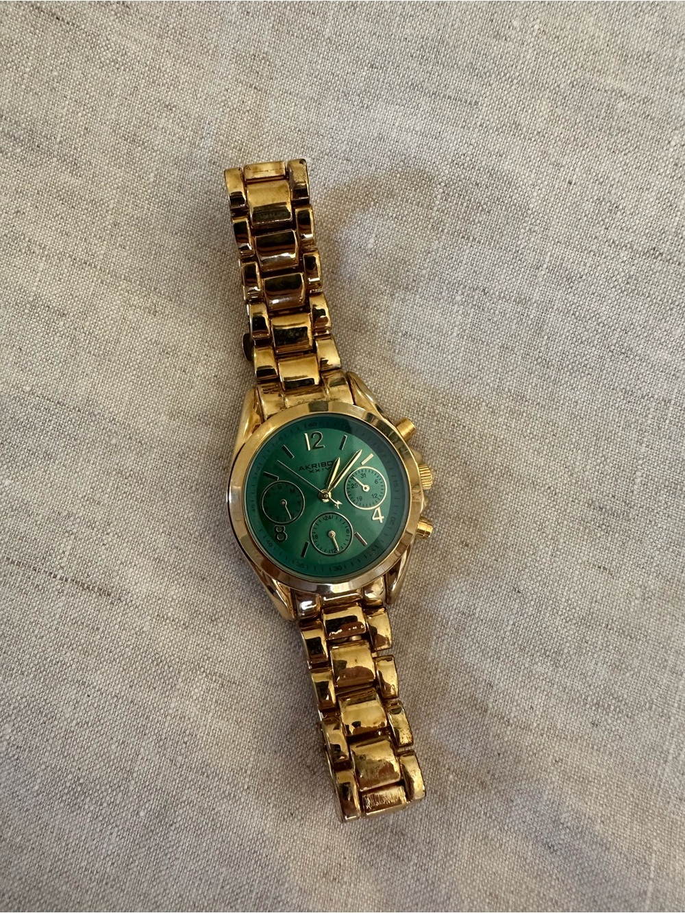 Akribos XXIV Gold Tone Watch Emerald Green Dial AK409YG